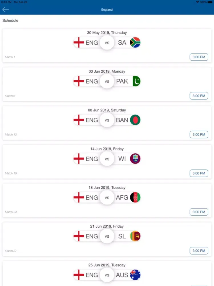 Ảnh chụp màn hình của Worldcup Schedule 2019 iPad 