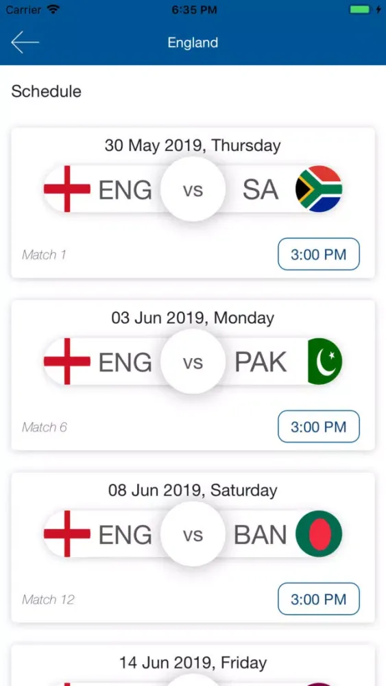 Ảnh chụp màn hình của Worldcup Schedule 2019