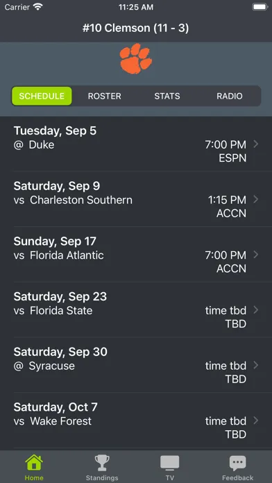 Capturas de tela do Clemson Football Schedules