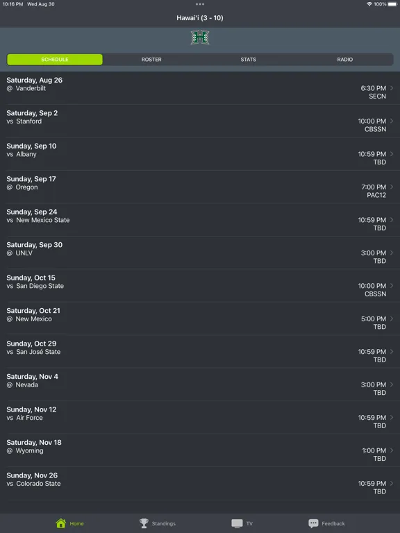 Screenshot di Hawaii Football Schedules iPad 
