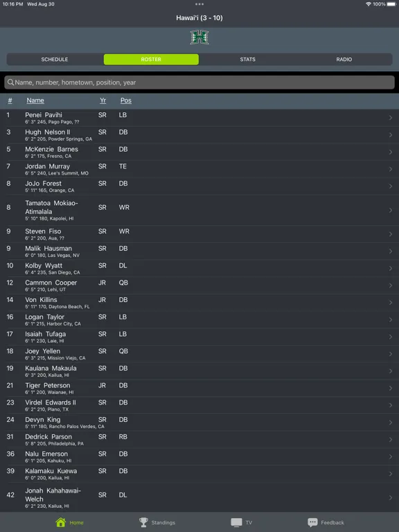 Screenshot di Hawaii Football Schedules iPad 