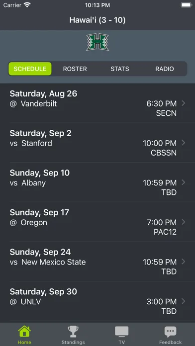 Screenshot di Hawaii Football Schedules