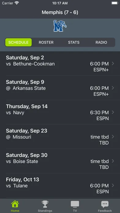 Memphis Football Schedules স্ক্রিনশট