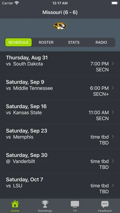 Missouri Football Schedules 스크린샷