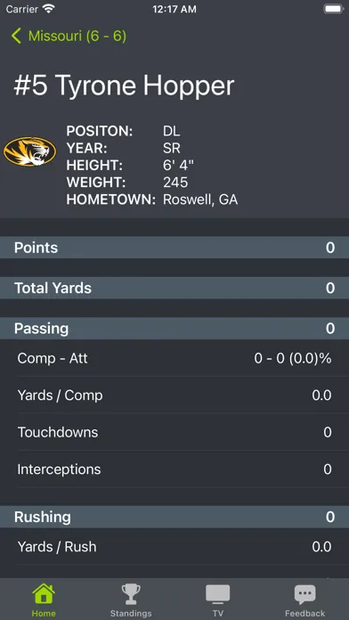 Missouri Football Schedules 스크린샷