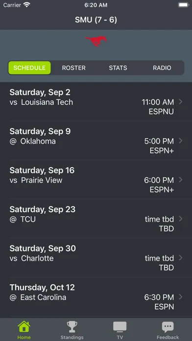 Capturas de tela do SMU Football Schedules