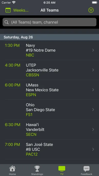 Capturas de tela do SMU Football Schedules