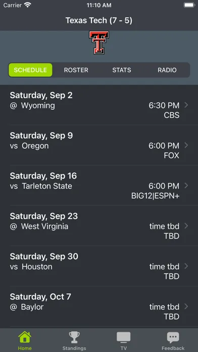 Texas Tech Football Schedules Screenshots