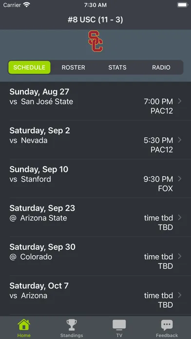 USC Football Schedules سکرین شاٹس