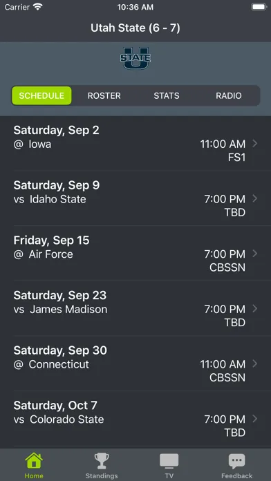 Capturas de pantalla de Utah State Football Schedules
