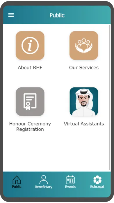 Capturas de tela do Royal Humanitarian Foundation