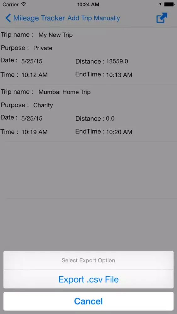 Screenshot di Mileage Tracker in Watch