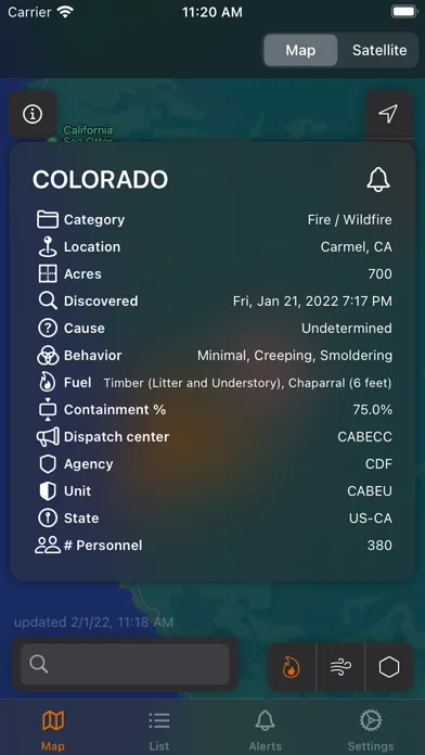 Tangkapan skrin Firespot: Wildfire app