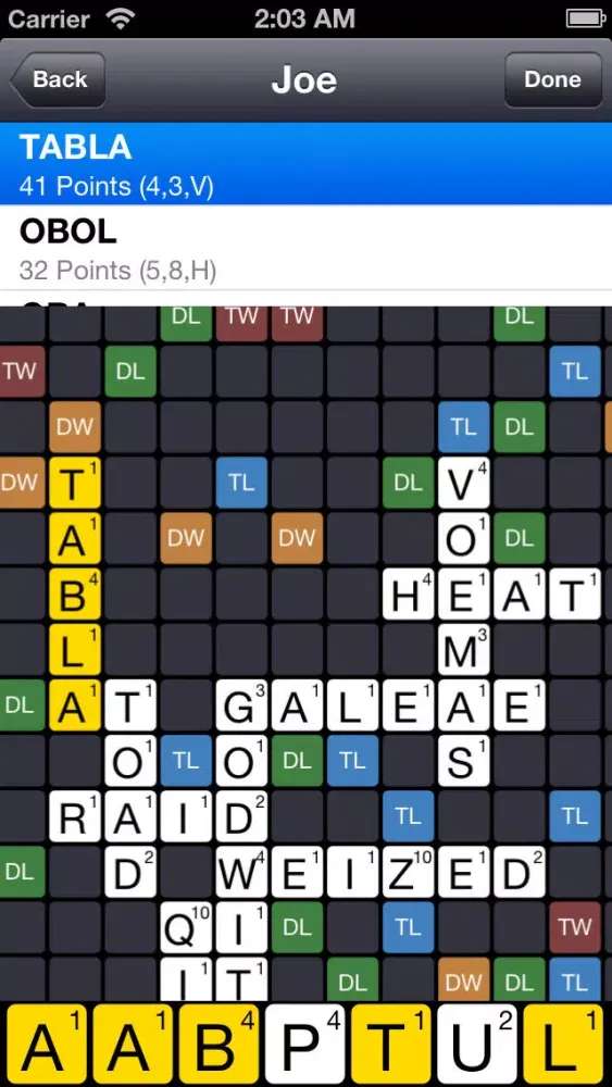 Tangkapan skrin UK Solver for Wordfeud
