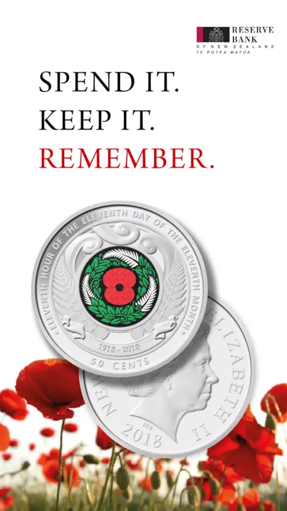 Zrzuty ekranu RBNZ Armistice Day Coin