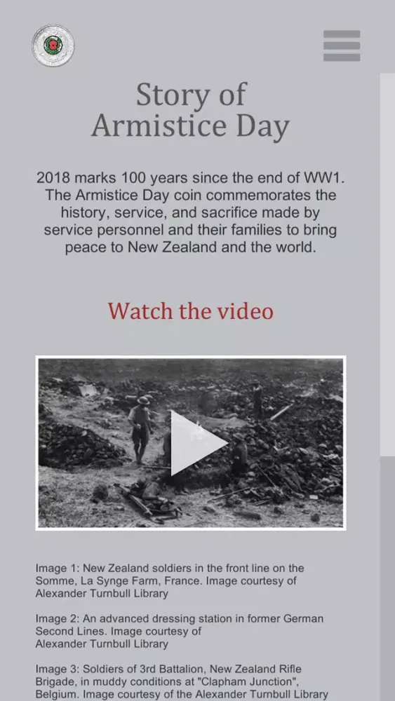 Zrzuty ekranu RBNZ Armistice Day Coin