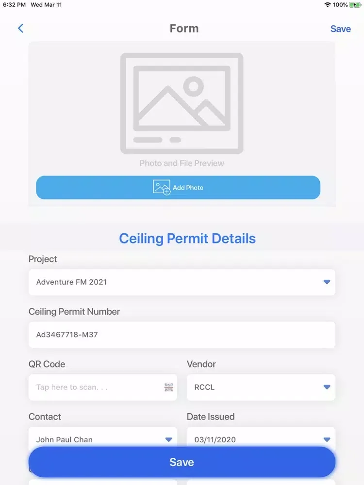i95 Ceiling Permit Log iPad  Screenshots