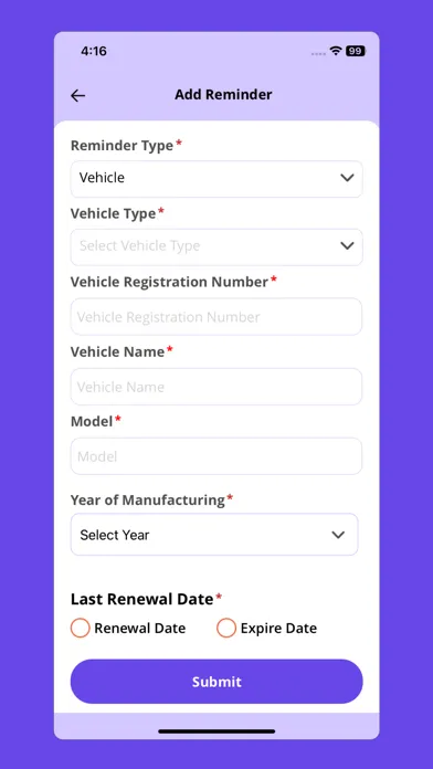 Ảnh chụp màn hình của Renewal Reminder App
