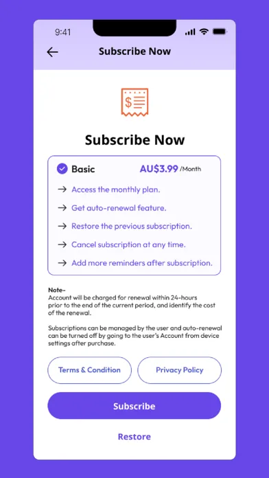 Ảnh chụp màn hình của Renewal Reminder App