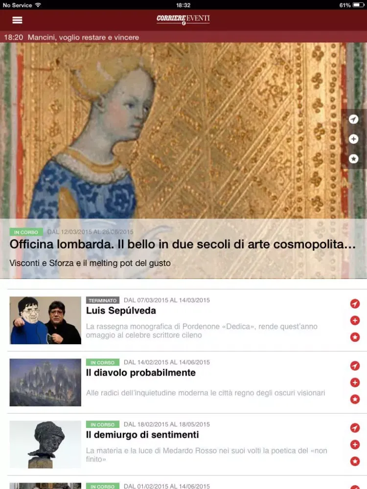 Tangkapan skrin Corriere Eventi iPad 