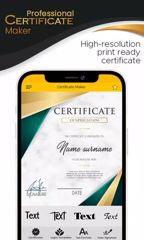 Tangkapan skrin Professional Certificate Maker