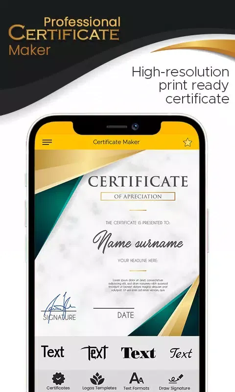Ảnh chụp màn hình của Professional Certificate Maker
