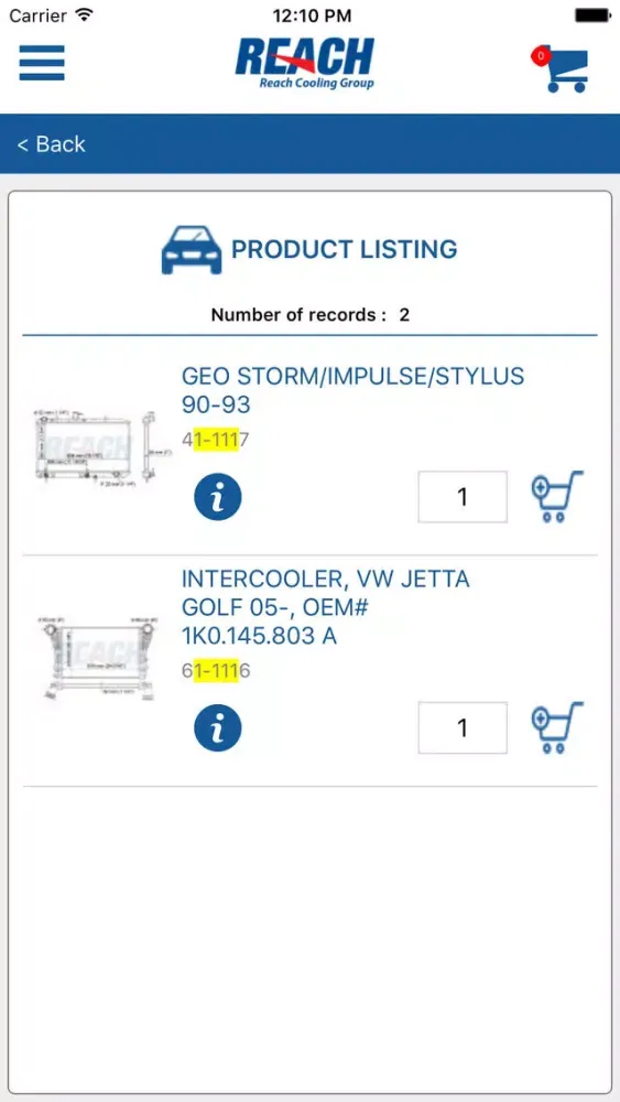 Capturas de tela do Reach Cooling Catalog