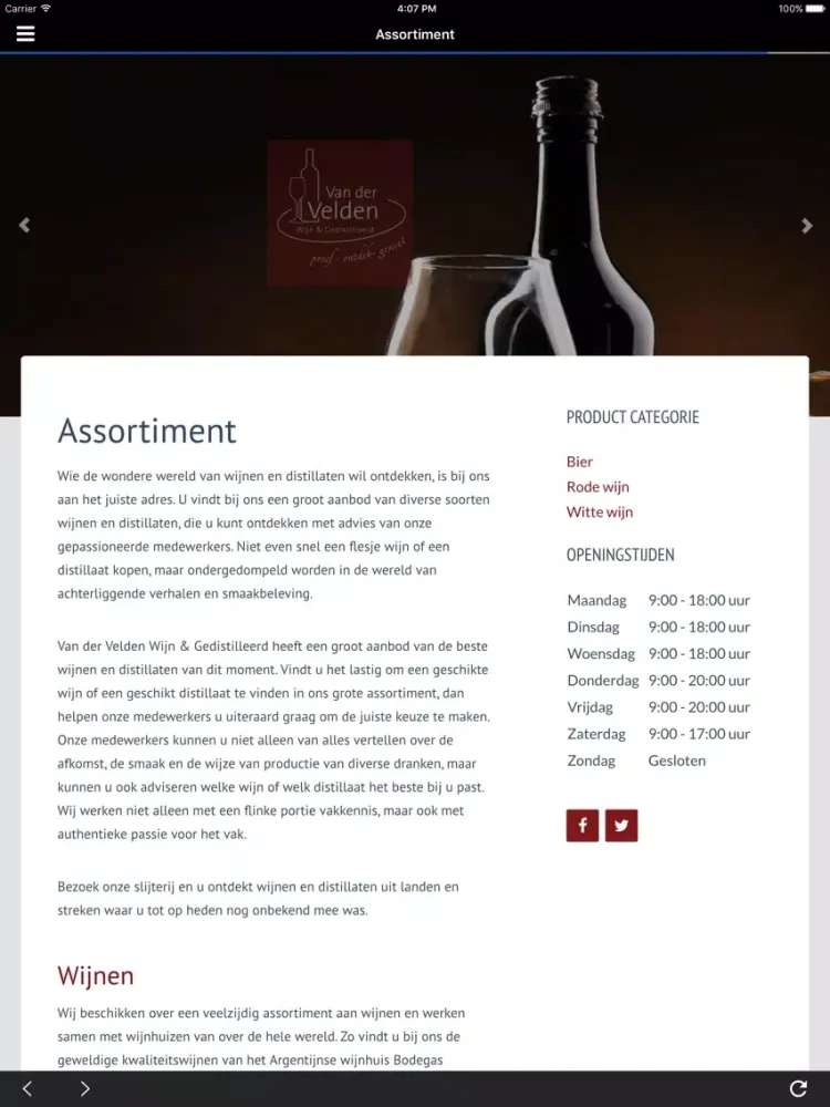Capturas de tela do Van der Velden Wijn & Gedestilleerd iPad 