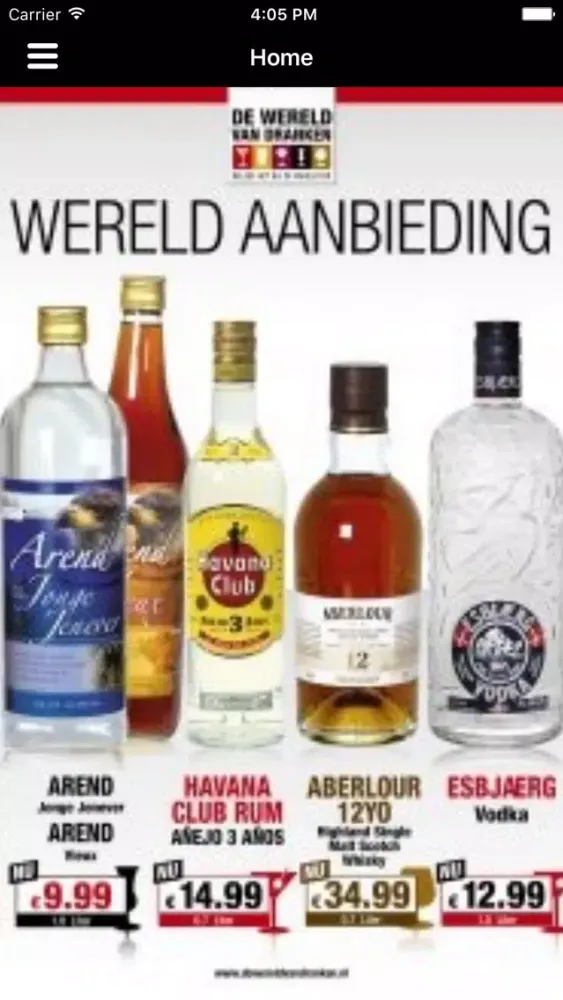 Capturas de tela do Van der Velden Wijn & Gedestilleerd