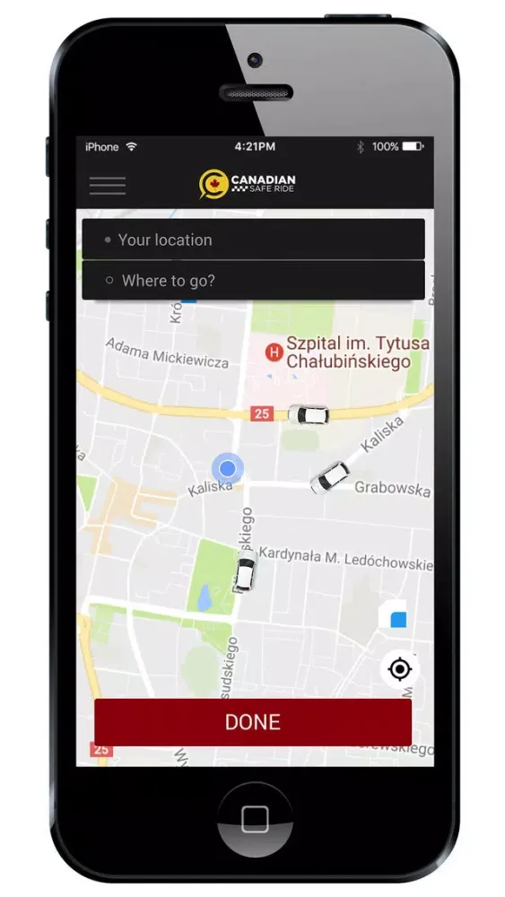 Tangkapan layar Canadian Safe Ride Customer