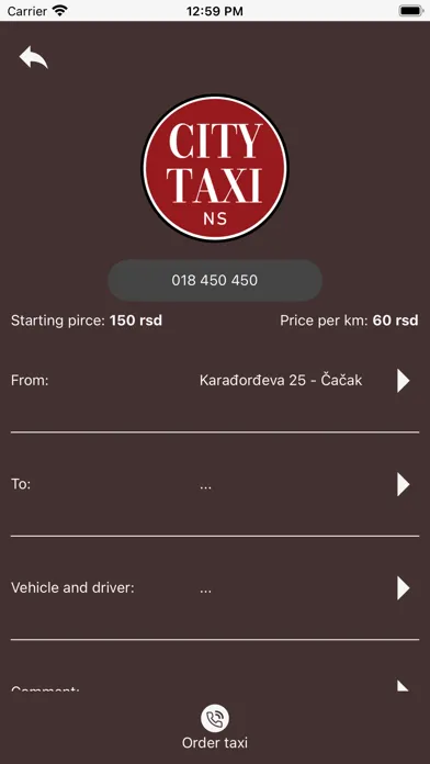 Tangkapan skrin City Taxi Novi Sad