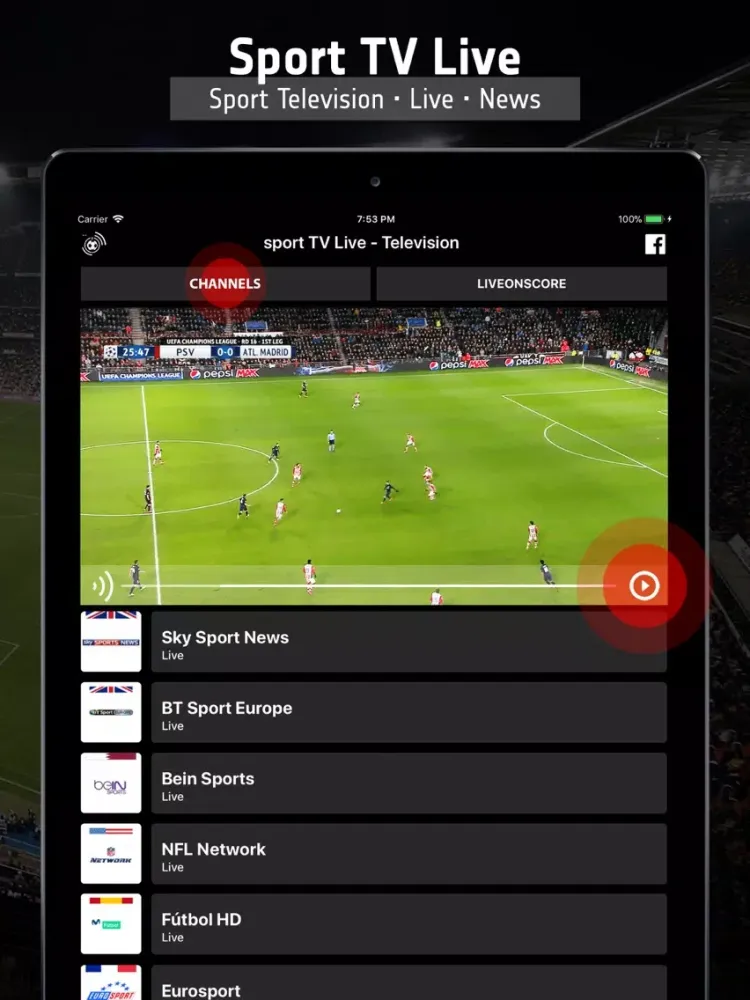 Capturas de pantalla de sport TV Live - Television iPad 