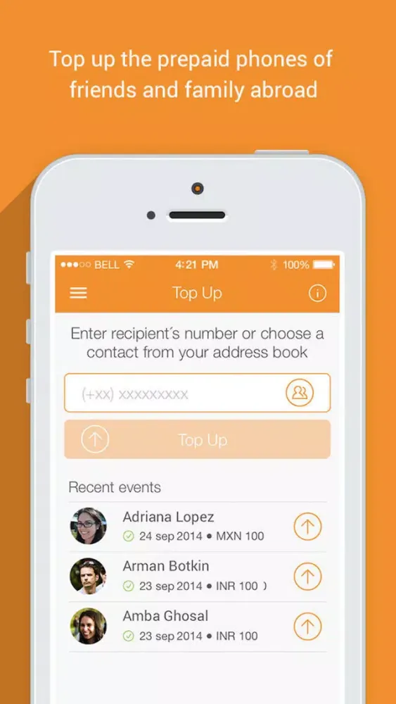 Sendly: Send top up to family and friends prepaid phones abroad by Rebtel应用截图