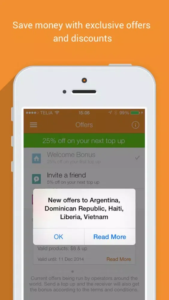 Sendly: Send top up to family and friends prepaid phones abroad by Rebtel应用截图