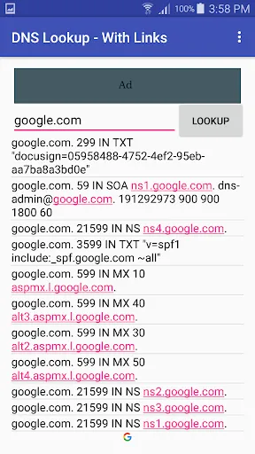 Скриншоты DNS Lookup - With Links