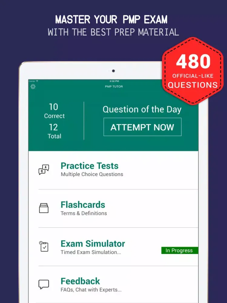 Tangkapan skrin PMP® Practice Exam prep 2017 - Q&A Flashcard iPad 
