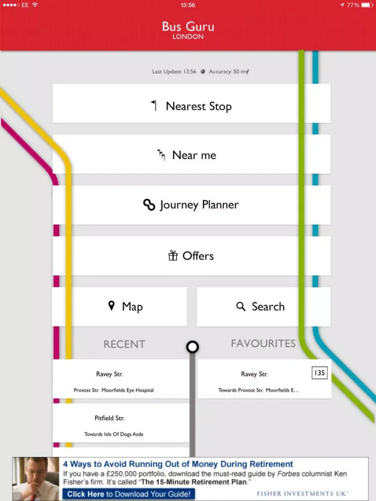 Ảnh chụp màn hình của Bus Guru London Live Bus Countdown iPad 