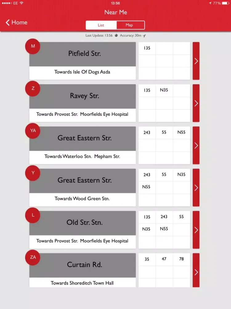Ảnh chụp màn hình của Bus Guru London Live Bus Countdown iPad 
