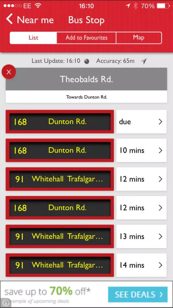 Ảnh chụp màn hình của Bus Guru London Live Bus Countdown