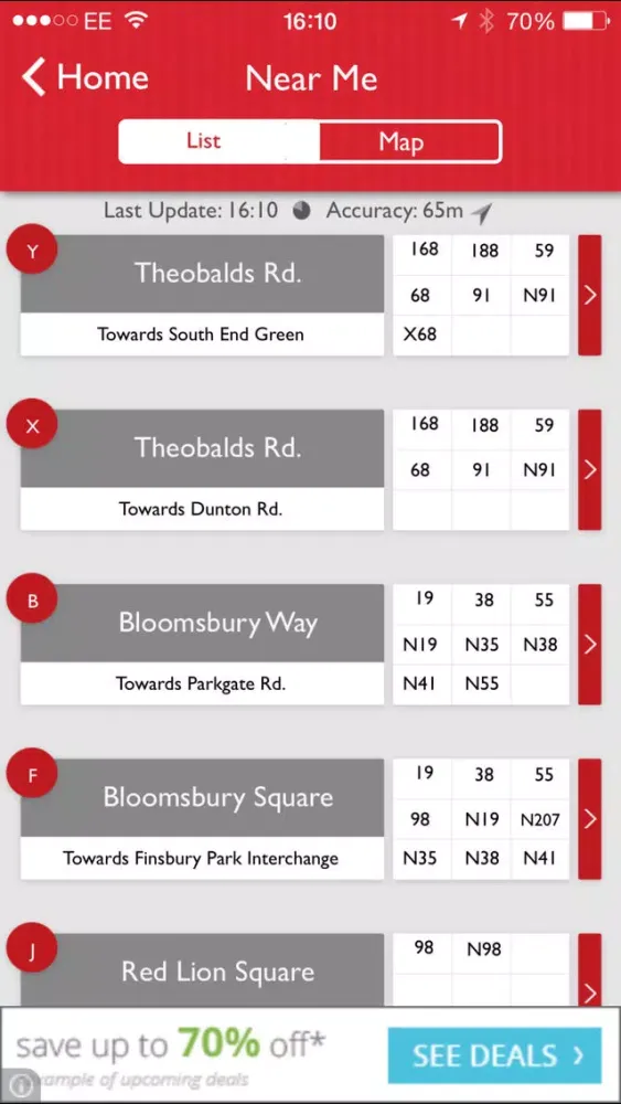 Ảnh chụp màn hình của Bus Guru London Live Bus Countdown