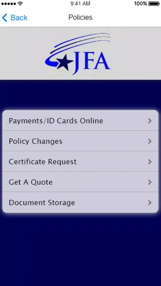 Zrzuty ekranu JFA Insurance Brokers