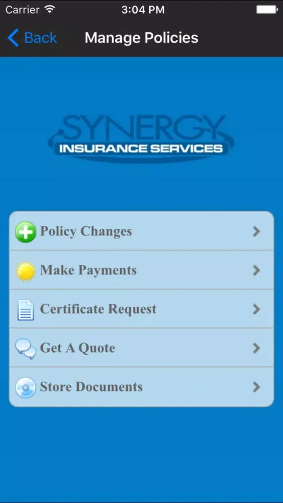 Capturas de tela do Synergy Insurance Services