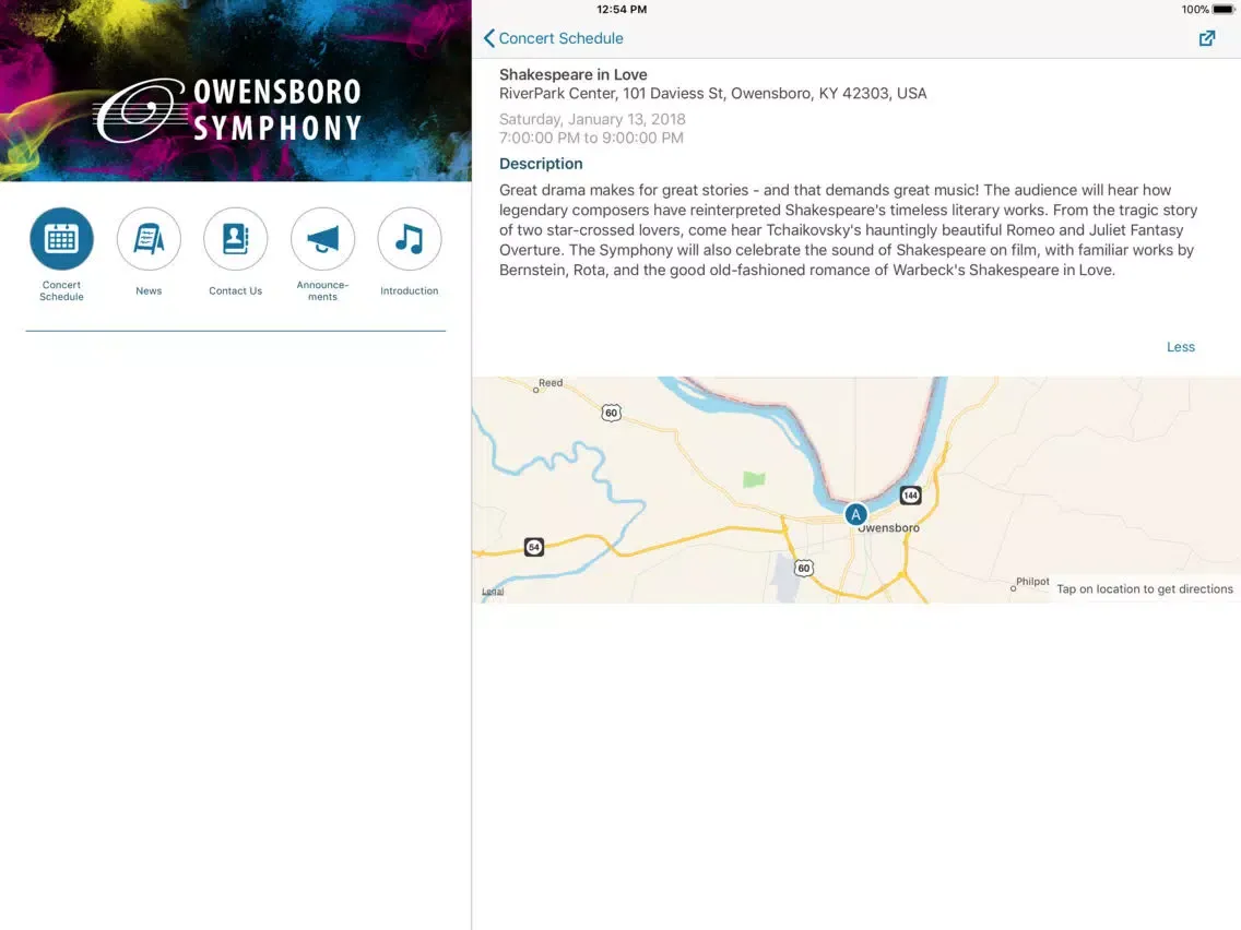 Tangkapan skrin Owensboro Symphony Orchestra iPad 