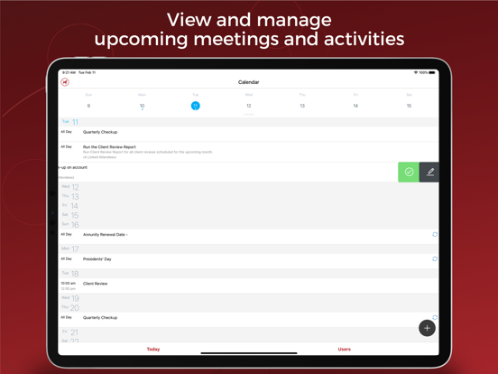 Tangkapan layar Redtail CRM iPad 