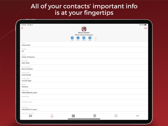 Tangkapan layar Redtail CRM iPad 