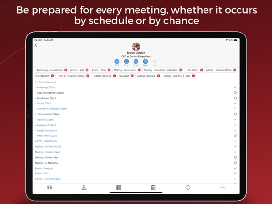 Tangkapan layar Redtail CRM iPad 