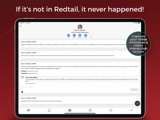 Tangkapan layar Redtail CRM iPad 