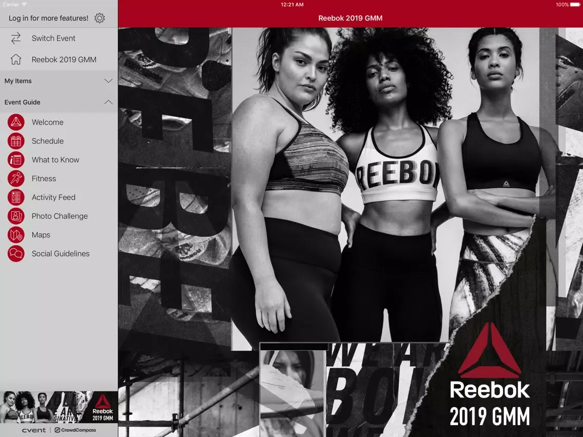 Tangkapan skrin Reebok Events iPad 