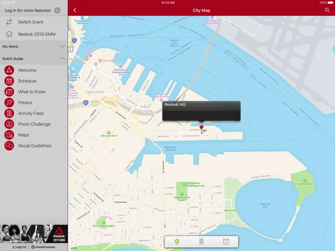 Tangkapan skrin Reebok Events iPad 