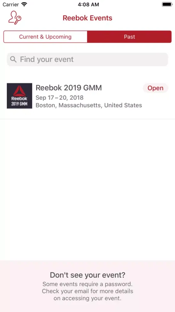 Tangkapan skrin Reebok Events